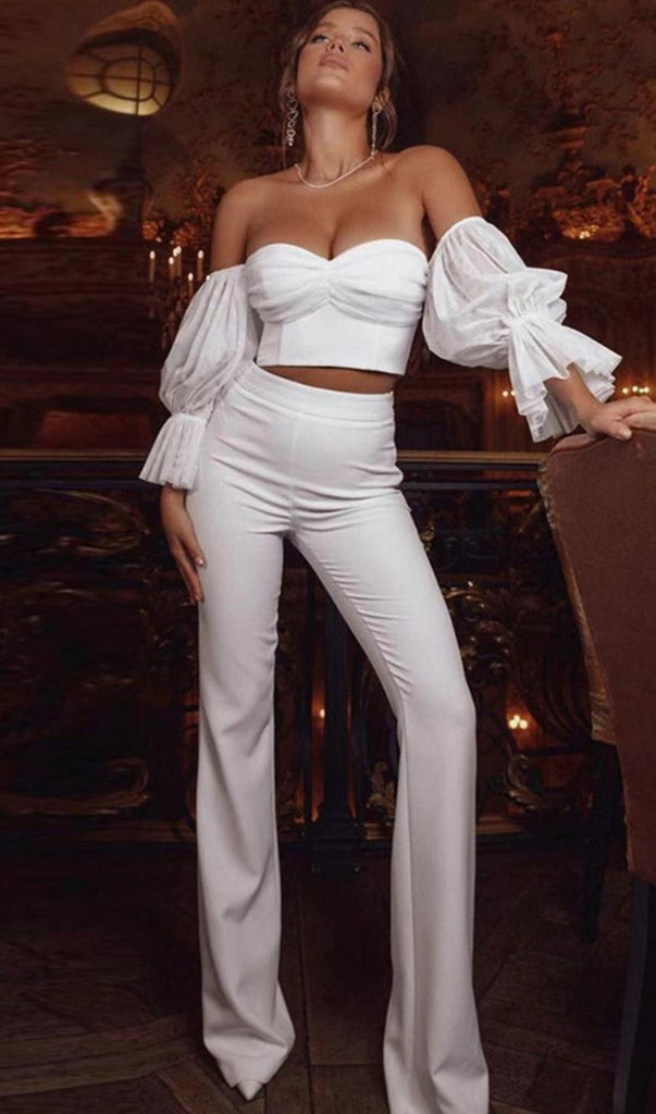 WHITE OFF SHOULDER TWO PIECES SET-Oh CICI SHOP