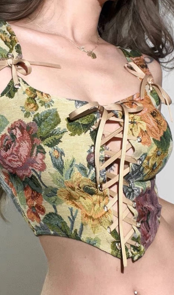 RETRO FLORAL EMBROIDERED STRAPS CAMI TOP-Shirts & Tops-Oh CICI SHOP