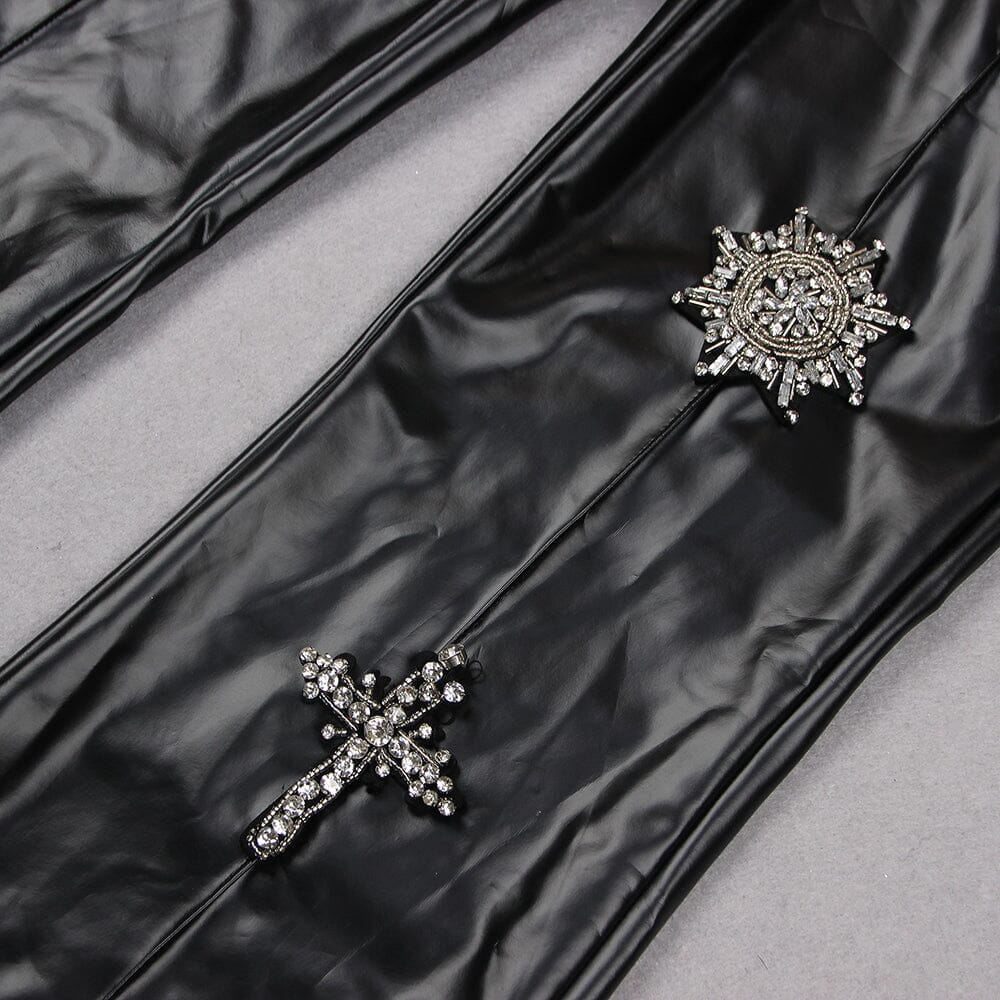 CRYSTAL EMBELLISHMENTS LEATHER TWO PIECE SUIT IN BLACK styleofcb 