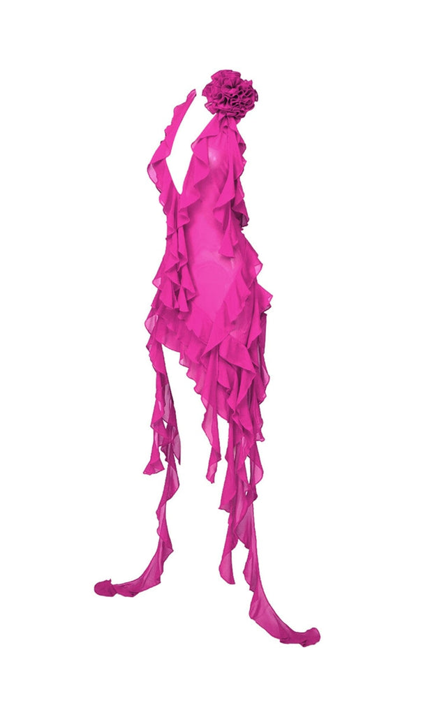 PLUNGING NECKLINE RUFFLE DRESS IN PINK styleofcb 