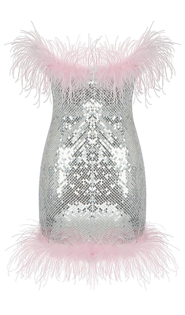 STRAP SILVER SEQUIN FEATHER MINI DRESS-Dresses-Oh CICI SHOP