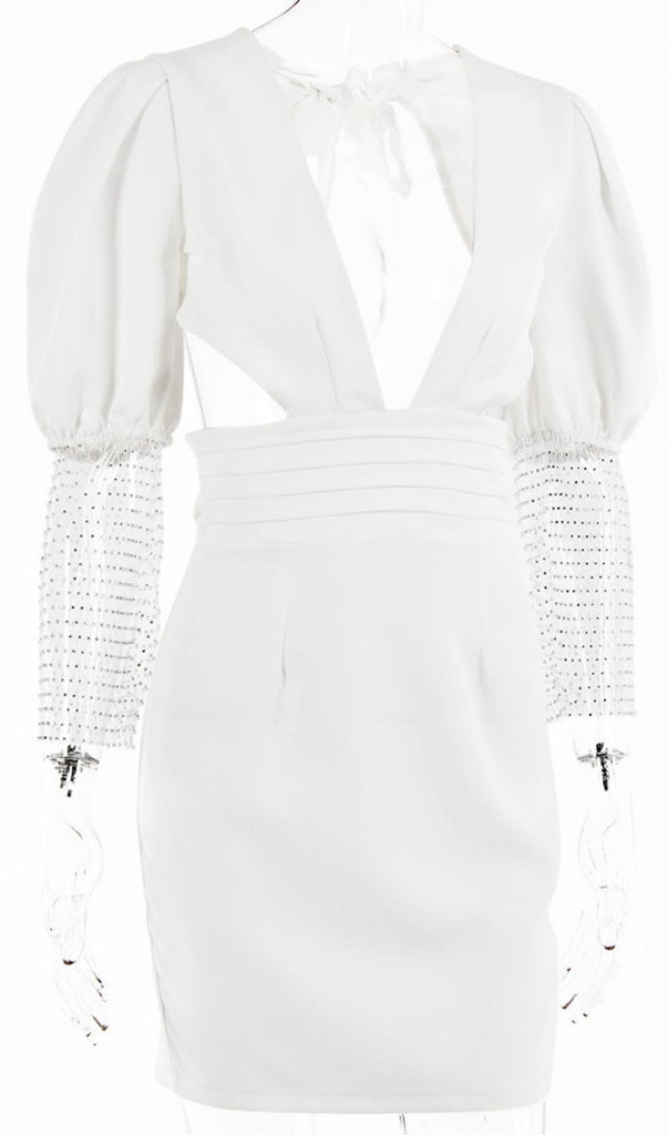 PLUNGE MINI DRESS IN WHITE-Dresses-Oh CICI SHOP