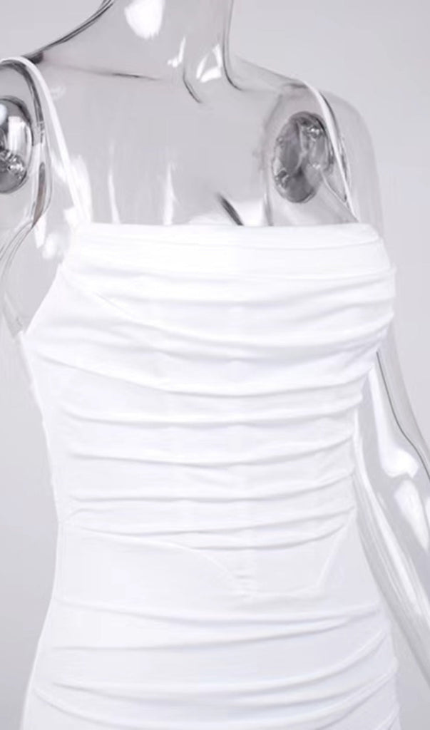 WHITE DRAPED CORSET MAXI DRESS-Dresses-Oh CICI SHOP