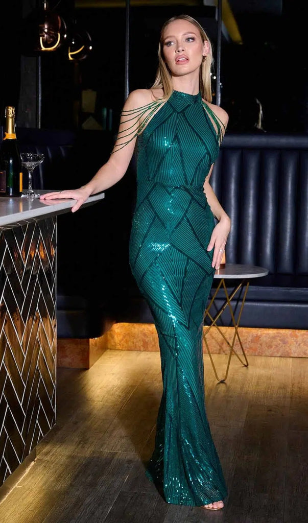 Sequin Maxi Dress - Green-Dresses-Oh CICI SHOP