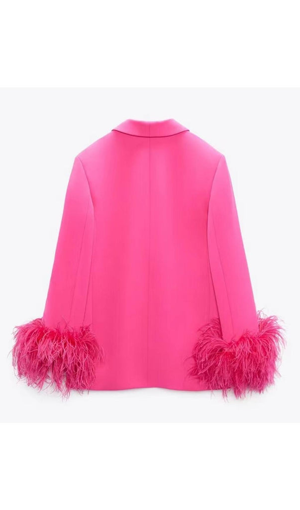 FEATHER JACKET SUIT IN HOT PINK-jacket-Oh CICI SHOP