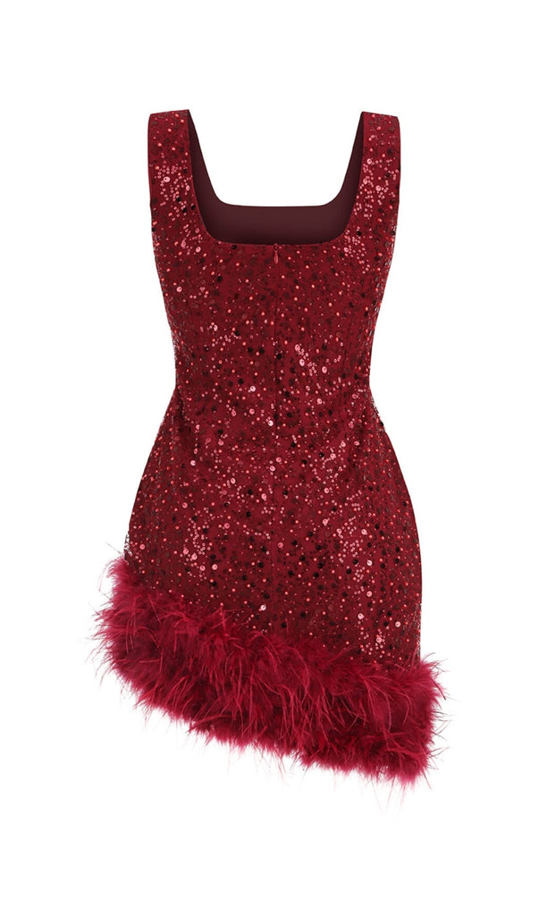 RED FEATHER SEQUIN DRESS-Oh CICI SHOP