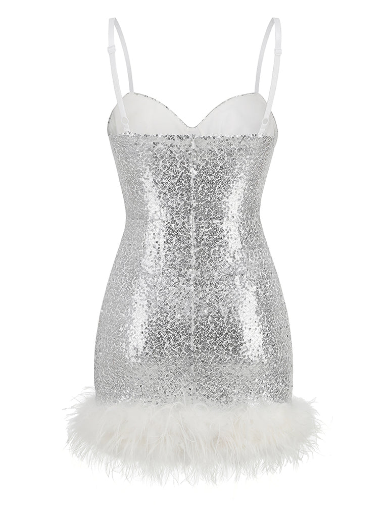 FEATHER SLEEVELESS MINI DRESS IN WHITE-Dresses-Oh CICI SHOP