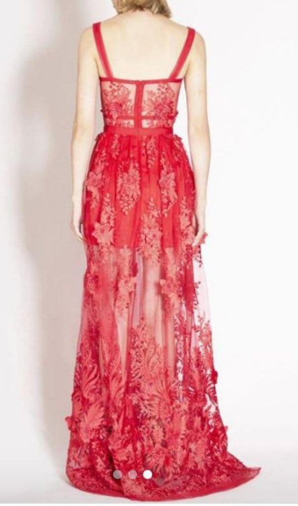 RED LACE MAXI BANDAGE DRESS-Dresses-Oh CICI SHOP