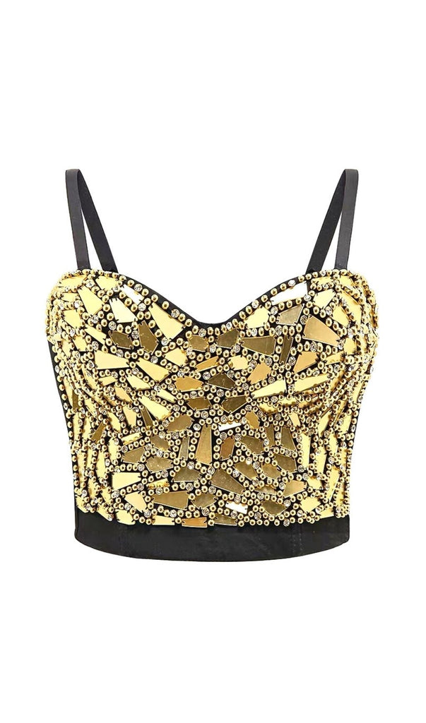 GOLD BEADED SEQUIN CORSET-Shirts & Tops-Oh CICI SHOP