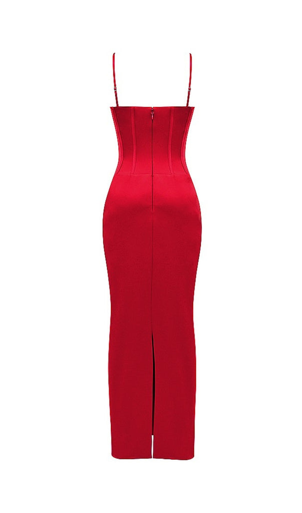 RED SATIN CORSET MAXI DRESS-Oh CICI SHOP