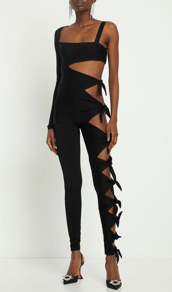 CUT OUT SINGLE-SLEEVE JUMPSUIT IN BLACK DRESS OH CICI 