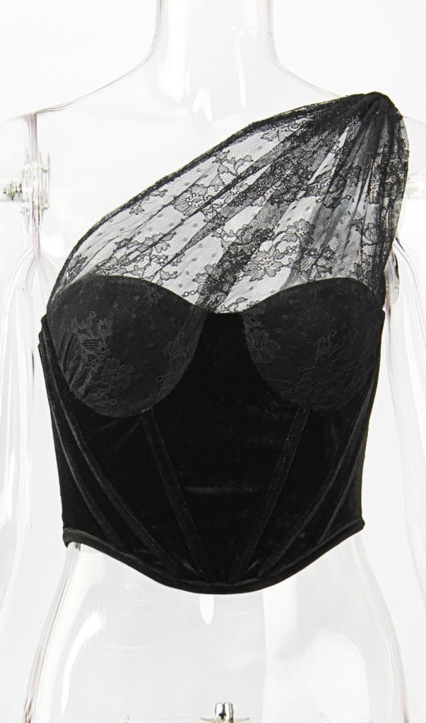 BLACK LACE PANELLING SLING CORSET TOP-Shirts & Tops-Oh CICI SHOP