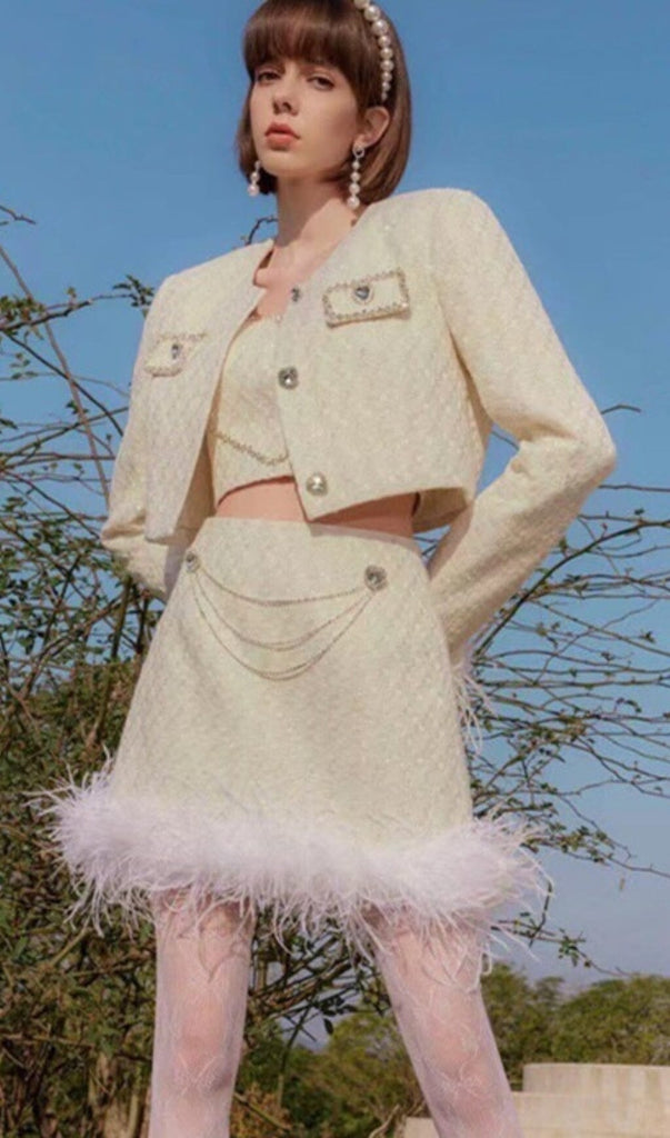 CHANEL'S STYLE WITH FEATHER SHORT SKIRT SUIT IN WHITE-Oh CICI SHOP