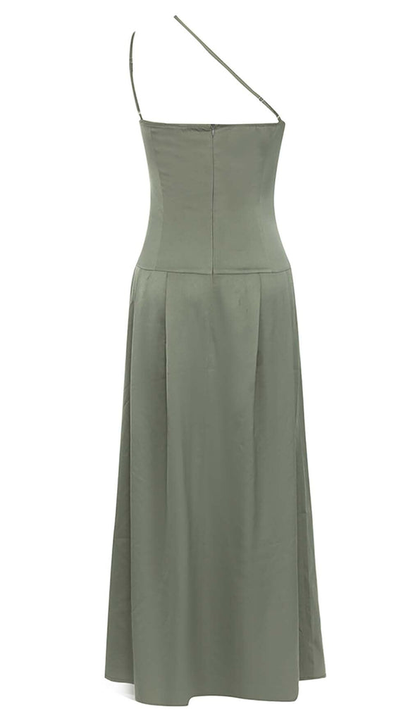 A-SILHOUETTE SATIN MIDI DRESS IN OLIVE DRESS OH CICI