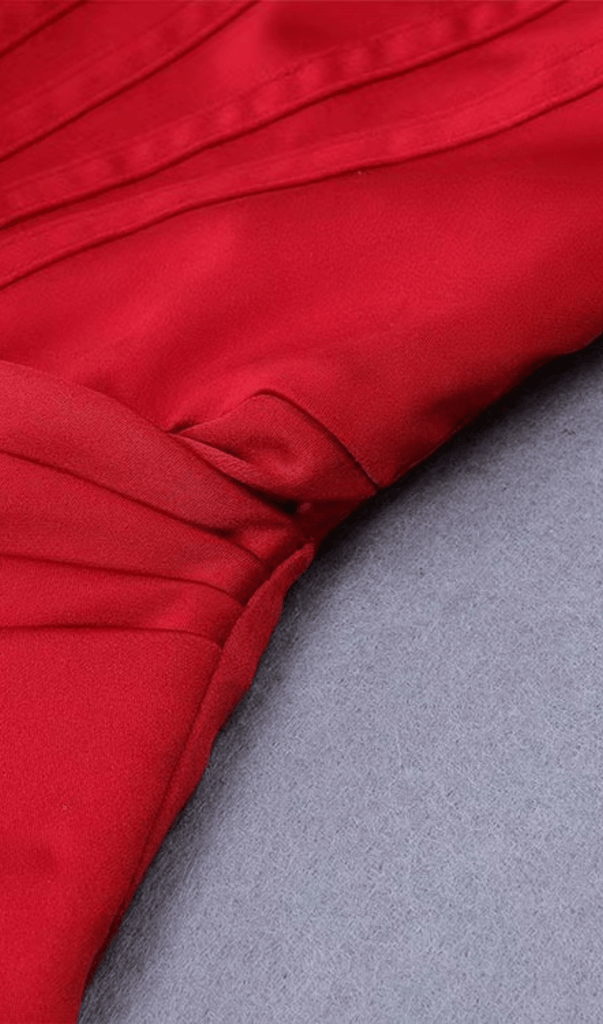ASYMMETRIC DRAPE MIDI CORSET DRESS IN RED-Dresses-Oh CICI SHOP