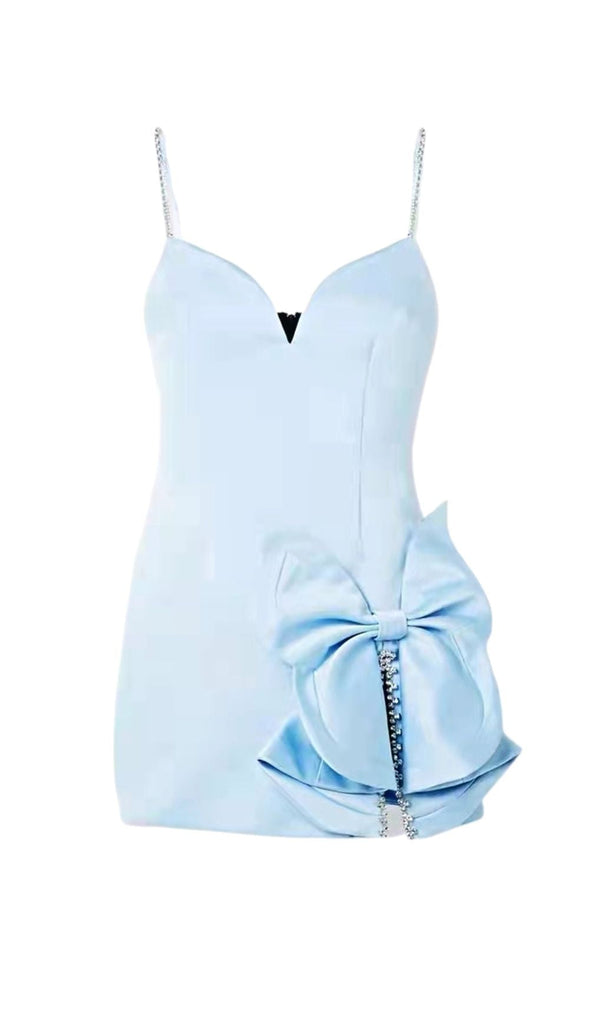 BABY BLUE CRYSTAL BOW MINI DRESS-Dresses-Oh CICI SHOP