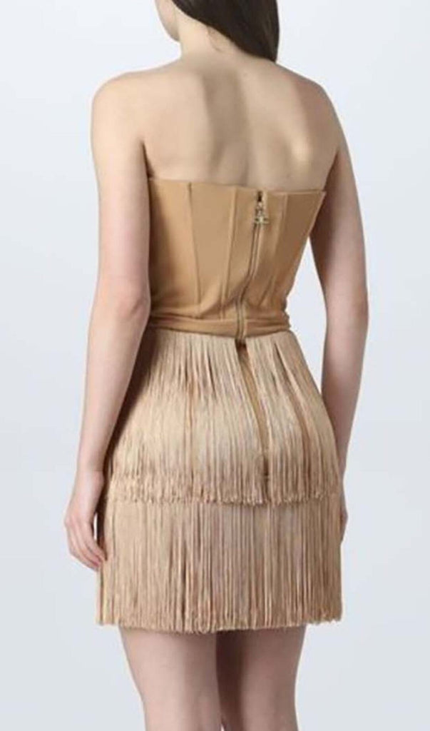 BANDEAU TASSEL MINI DRESS IN CAMEL DRESS OH CICI 