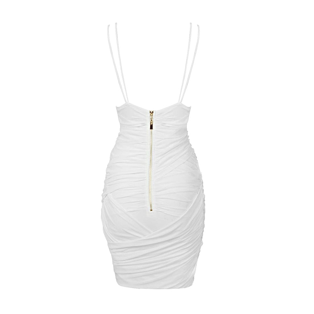 RUCHED SUSPENDER MINI DRESS IN WHITE-DRESS-Oh CICI SHOP