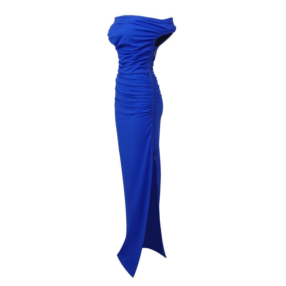 SPLIT SATIN CORSET DRESS IN BLUE-DRESS-Oh CICI SHOP
