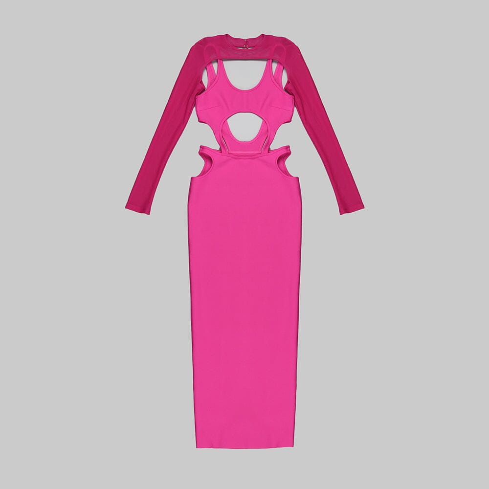 CUT OUT HIP WRAP MIDI DRESS IN PINK-DRESS-Oh CICI SHOP