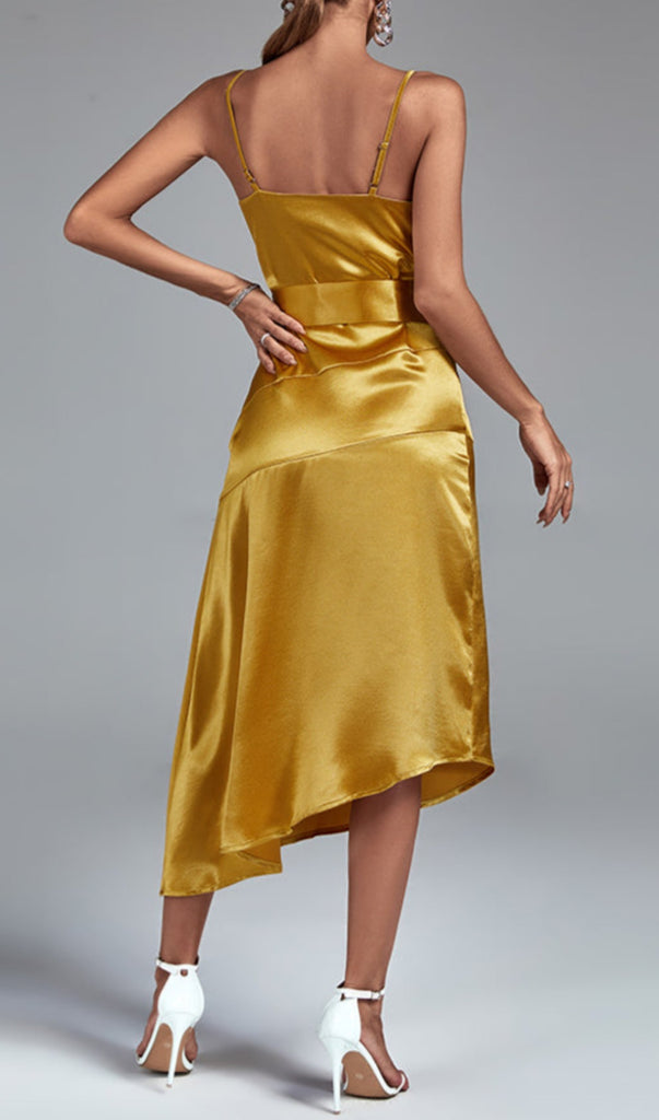 GOLD STRAPPY SPLIT LARK DRESS-Dress-Oh CICI SHOP