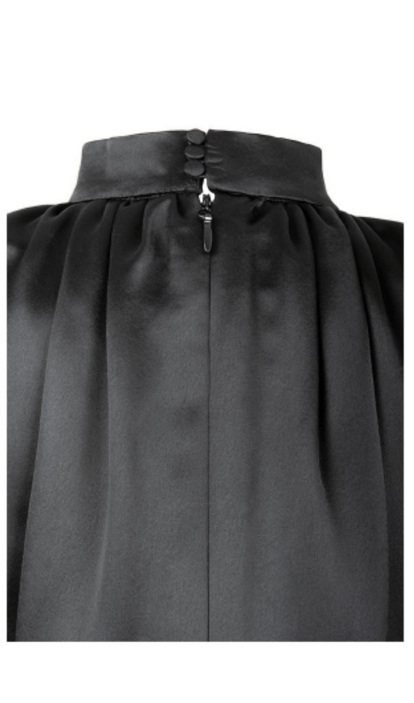 BLACK HEAVY SATIN HIGH NECKED DRAPED DRESS-Dresses-Oh CICI SHOP