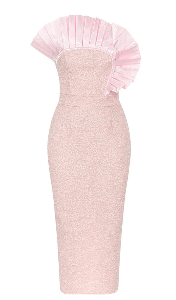 BODYCON RUFFLE DETAIL MIDI DRESS IN PINK DRESS OH CICI 