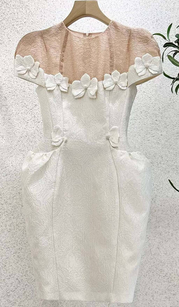 BOW-EMBELLISHED POCKET MIDI DRESS IN WHITE DRESS OH CICI 