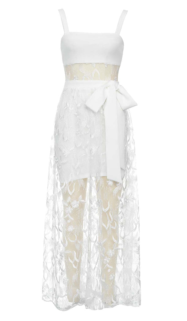 BOW-EMBELLISHED LACE MIDI DRESS IN WHITE DRESS OH CICI 