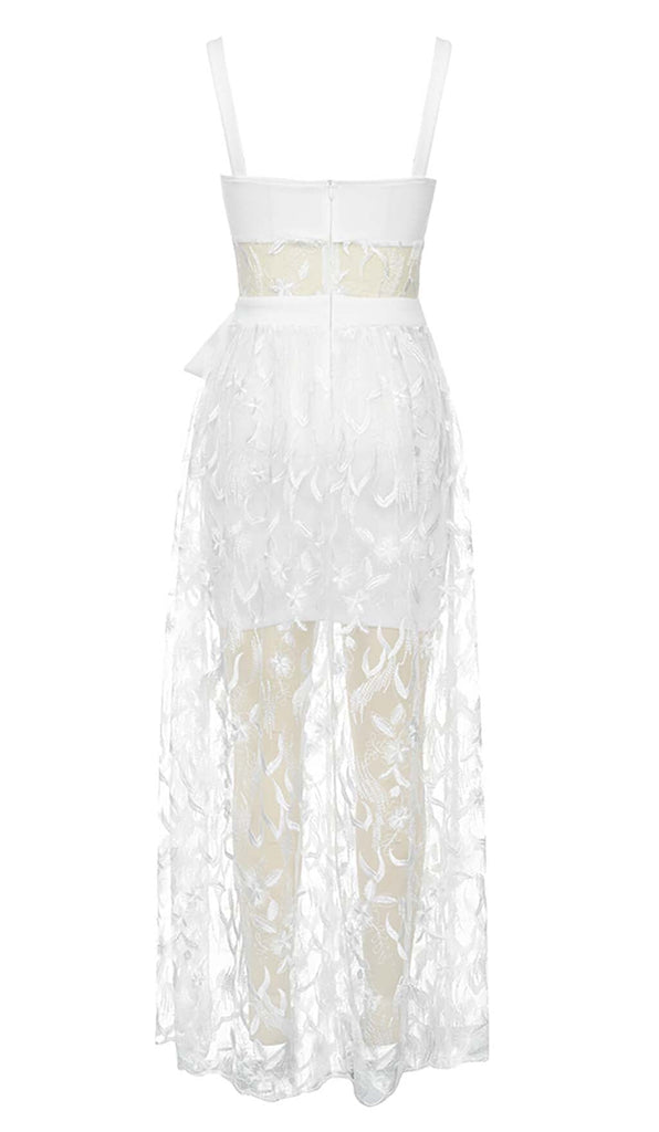 BOW-EMBELLISHED LACE MIDI DRESS IN WHITE DRESS OH CICI 