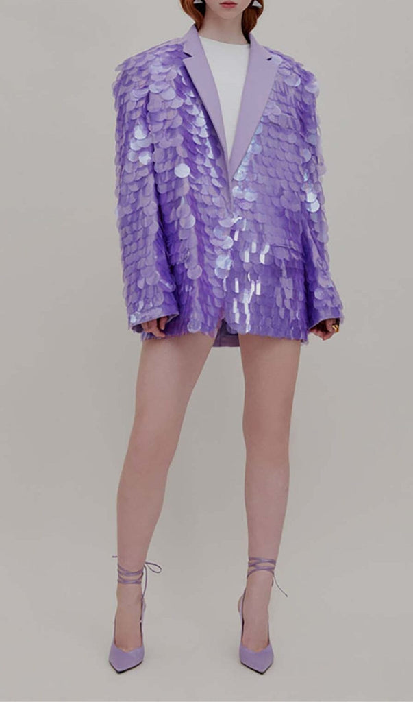 BREASTED SEQUINED JACKET IN DUSTY LILAC DRESS OH CICI 