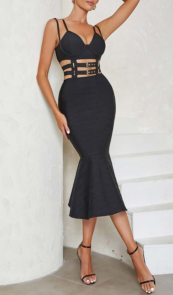 BUCKLE BANDAGE MIDI DRESS IN BLACK DRESS OH CICI 