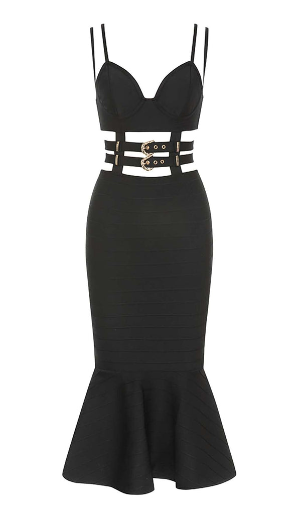 BUCKLE BANDAGE MIDI DRESS IN BLACK DRESS OH CICI 