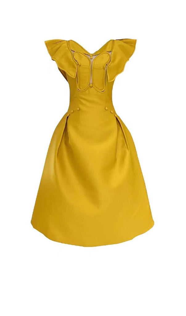 BUTTERFLY SLEEVE MIDI DRESS IN YELLOW DRESS OH CICI