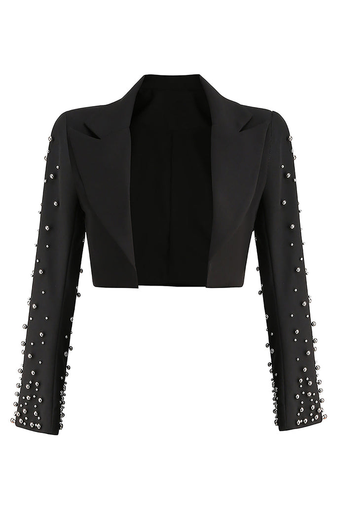 BEADED SPIRAL BLAZER IN BLACK-BODYSUITS & JUMPSUITS-Oh CICI SHOP