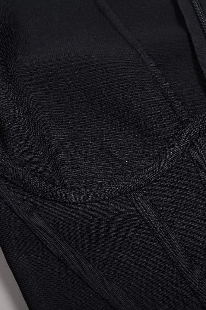 BLACK CORSET DETAIL LONG SLEEVE BANDAGE MINI DRESS-Bandage Dresses-Oh CICI SHOP