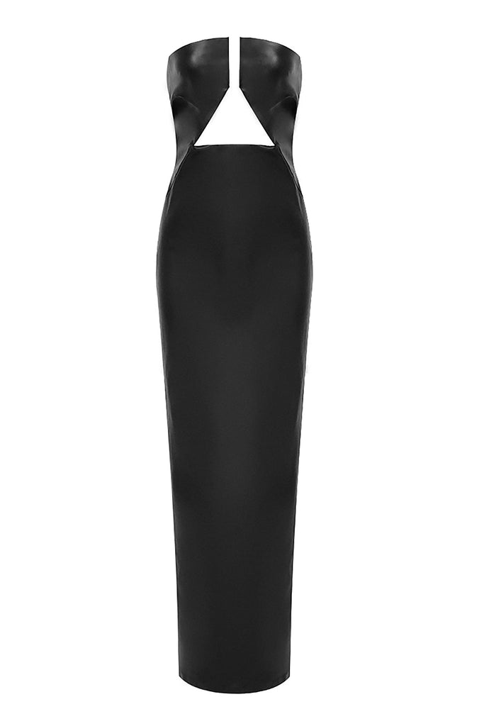 FAUX LEATHER STRAPLESS MAXI DRESS IN BLACK-dresses-Oh CICI SHOP
