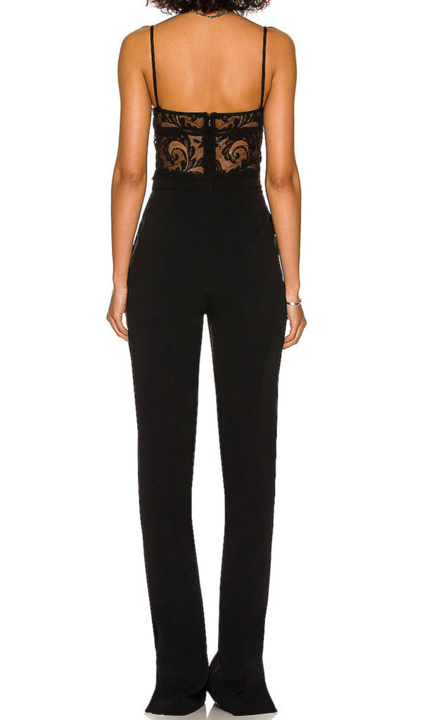 BLACK STRAPPY LACE BANDAGE JUMPSUIT-Suits-Oh CICI SHOP