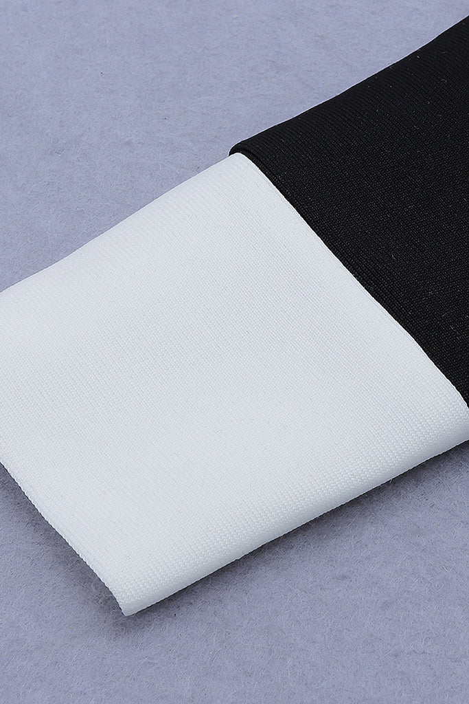 Black White Bandage Patchwork Long Sleeve Two Pieces Set-Bandage Dresses-Oh CICI SHOP