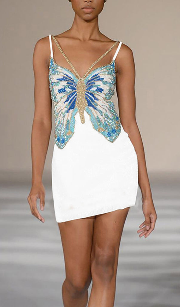 BUTTERFLY BEADED STRAPPY COCKTAIL MINI DRESS-Dresses-Oh CICI SHOP