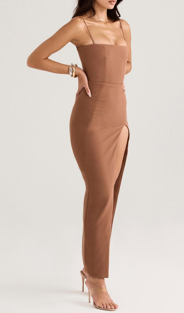 CORSET MAXI DRESS IN BROWN-Dresses-Oh CICI SHOP