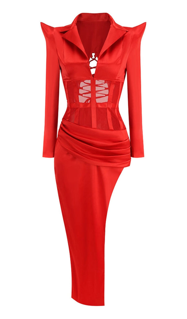CORSET PLUNGE JACKET DRESS IN RED DRESS OH CICI 