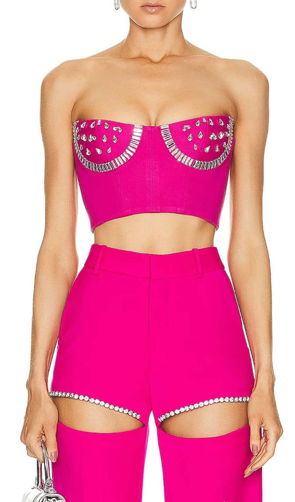 CRYSTAL STITCHED CUTOUT TWO PIECE SET IN PINK DRESS OH CICI