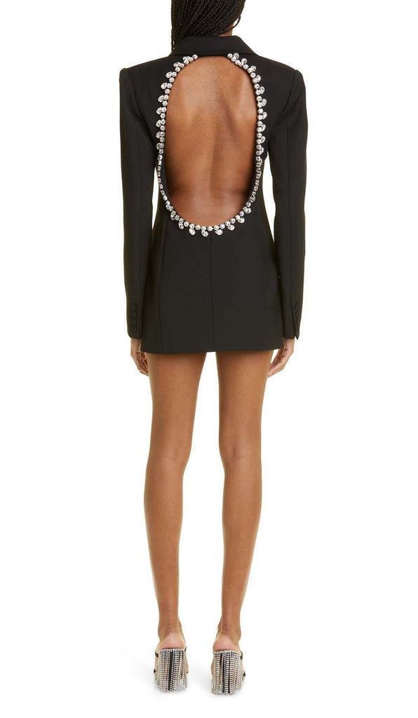 CRYSTAL TRIM BACK CUTOUT JACKET DRESS IN BLACK DRESS OH CICI 