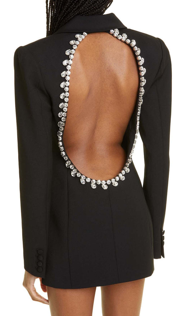 CRYSTAL TRIM BACK CUTOUT JACKET DRESS IN BLACK DRESS OH CICI 