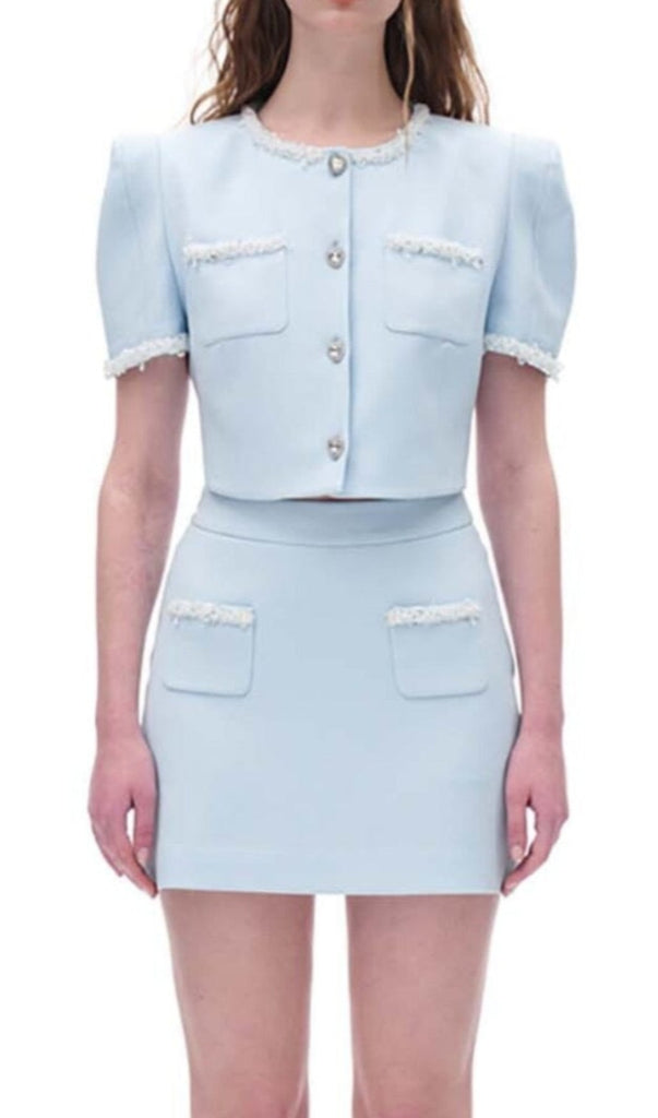 CRYSTAL TRIM TWO PIECE SET IN SKY BLUE DRESS STYLE OF CB 