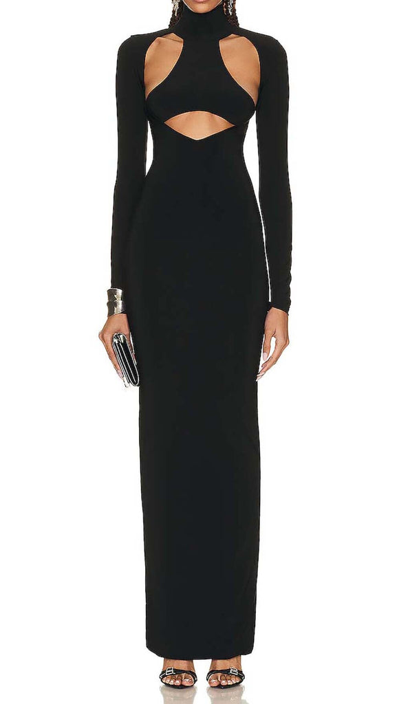 CUT OUT LONG SLEEVE MAXI DRESS IN BLACK DRESS OH CICI 