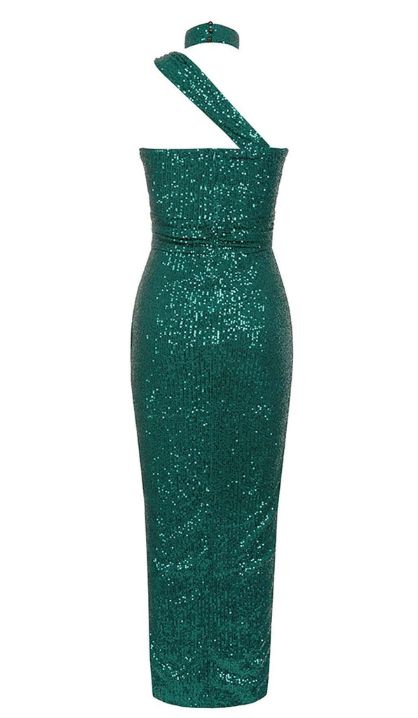 CUT OUT SEQUINS MAXI DRESS IN FOREST GREEN DRESS ohcici 