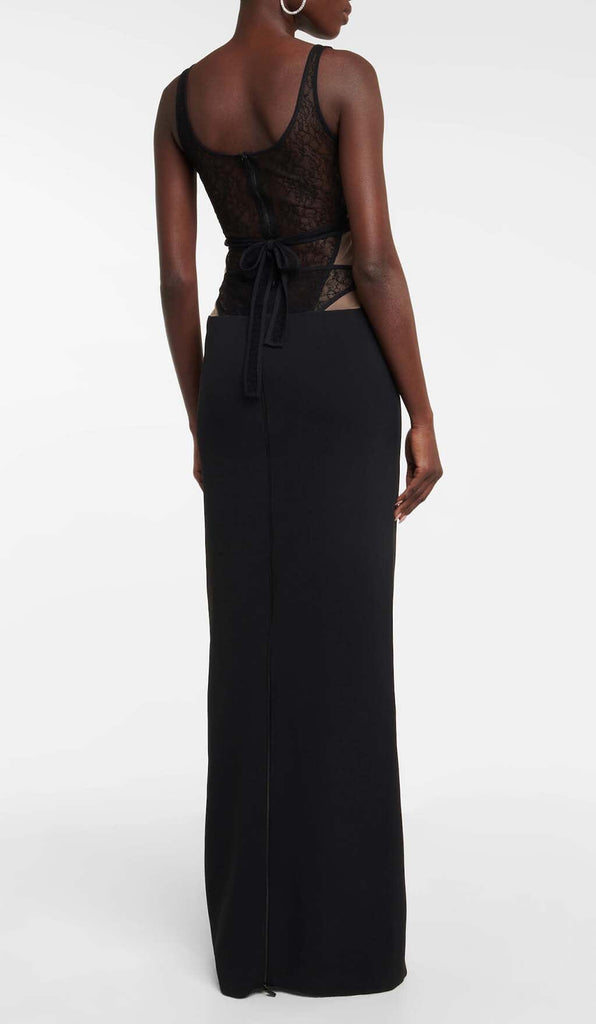 CUT-OUT TULLE CORSET MAXI DRESS IN BLACK DRESS OH CICI 