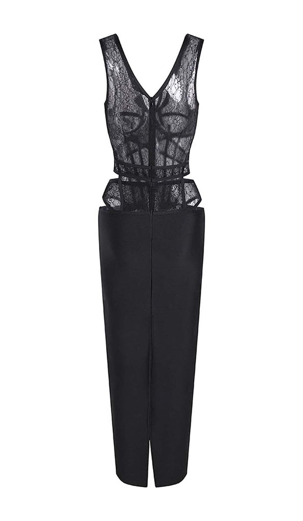 CUT-OUT TULLE CORSET MAXI DRESS IN BLACK DRESS OH CICI 